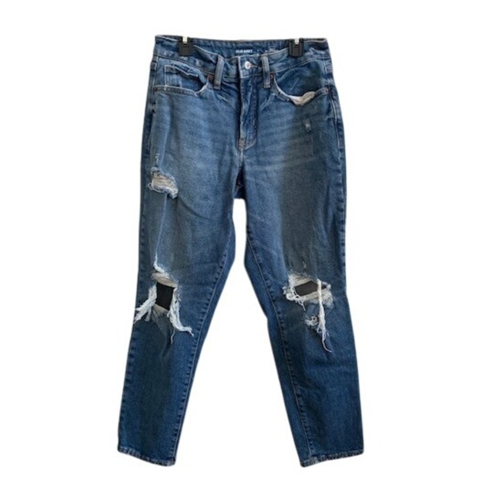 Old Navy Curvy High‎ Rise O G Straight Jeans Medium Wash Distressed Size 6